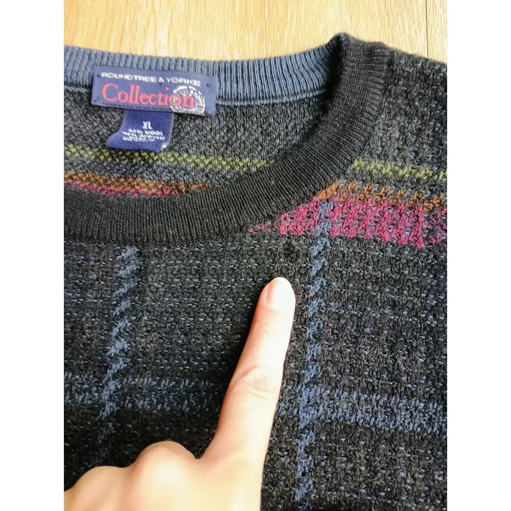 Y2k VTG Roundtree & Yorke Collection Wool retro Plaid Cosby grandpa core XL mens